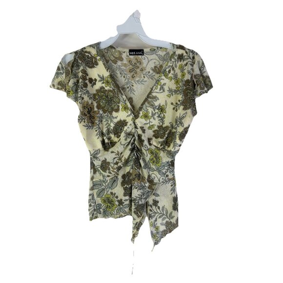 Wet Seal Tops - Vintage Y2K Wet Seal Floral Flounce Baby Doll Top Shirt Forest Gobling Fairy